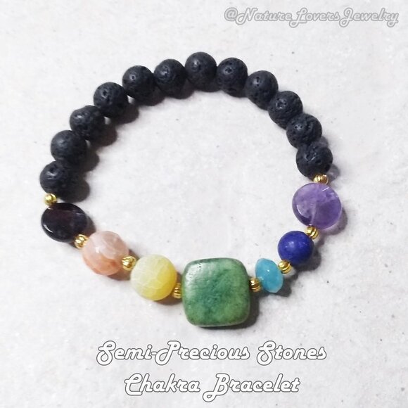 7" Chakra Stretch Bracelet with Garnet, Amethyst, Jasper, Lapis Lazuli & Agates - Picture 2 of 5